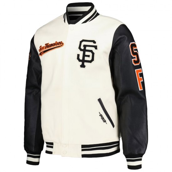 San Francisco Giants Script Tail Cream and Black Varsity Jacket