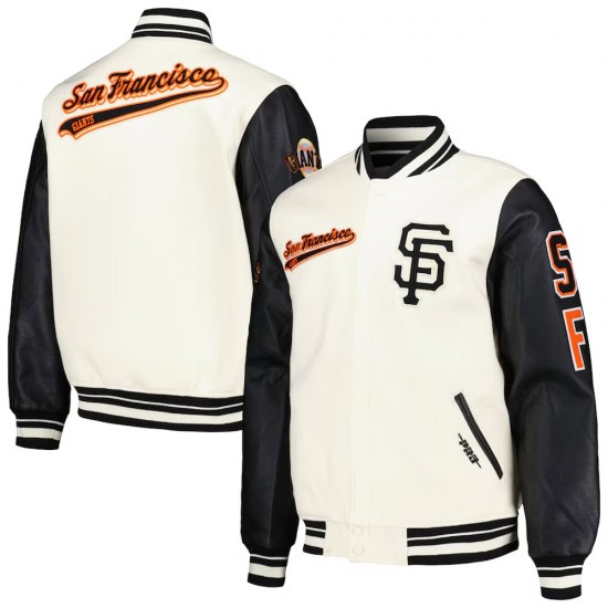 San Francisco Giants Script Tail Cream and Black Varsity Jacket