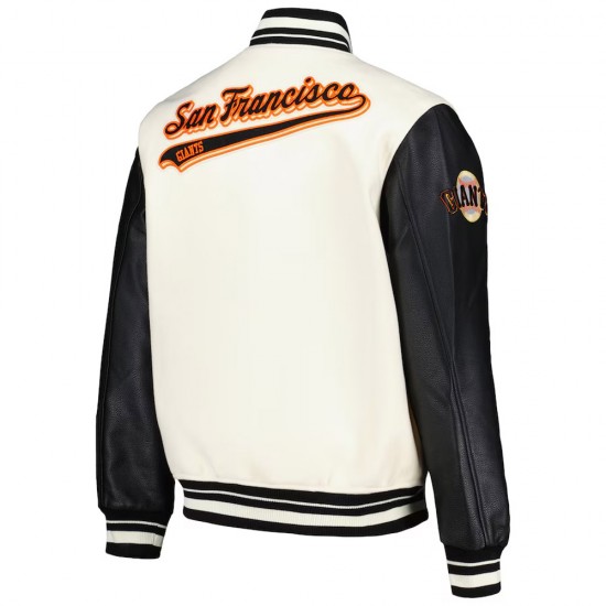 San Francisco Giants Script Tail Cream and Black Varsity Jacket