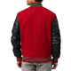 Scarlet Red Body & Black Sleeves Letterman Jacket With Feathered Knit Trim