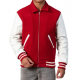 Scarlet Wool Body & White Leather Sleeves Letterman Jacket With Byron Collar