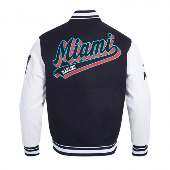 Script Tail Miami Marlins Classic Rib Varsity Jacket