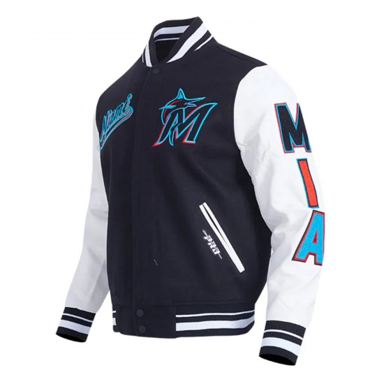 Script Tail Miami Marlins Classic Rib Varsity Jacket