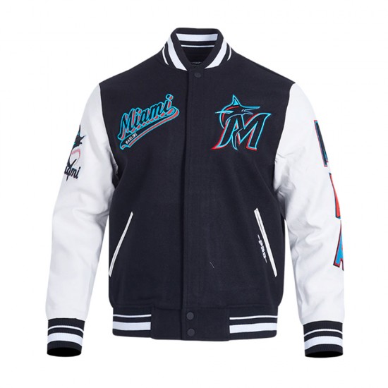 Script Tail Miami Marlins Classic Rib Varsity Jacket