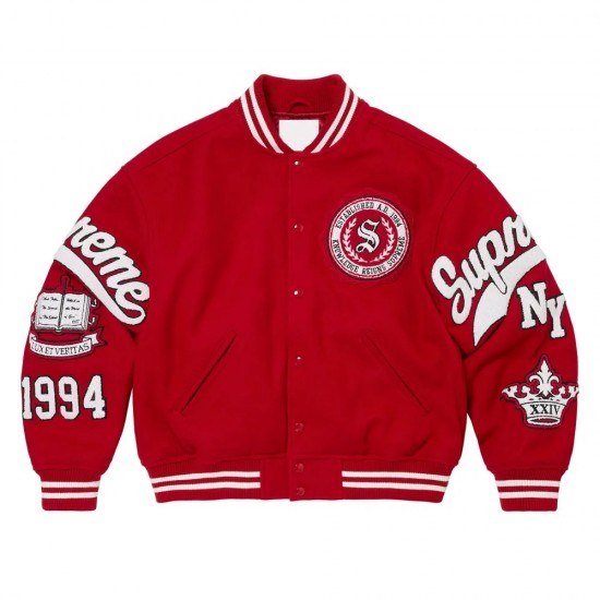 Supreme NY Veritas Full-Snap Wool Varsity Jacket