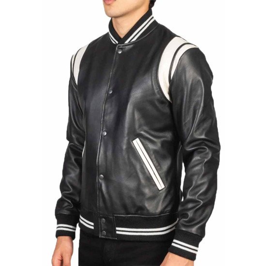 Teddy Black Varsity Leather Jacket