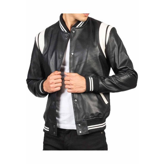 Teddy Black Varsity Leather Jacket