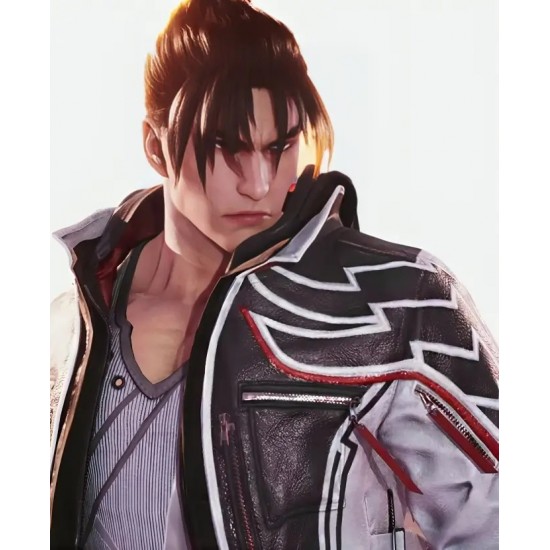 Tekken 8 Jin Kazama Black Leather Hooded Jacket