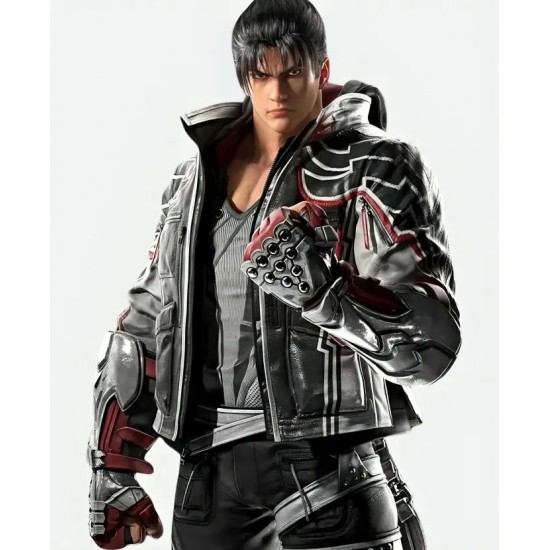 Tekken 8 Jin Kazama Black Leather Hooded Jacket