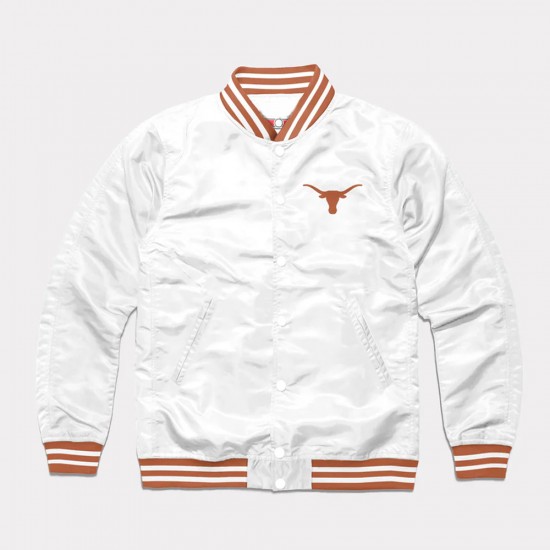 Texas Longhorns White Varsity Satin Jacket