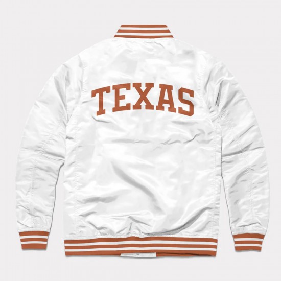 Texas Longhorns White Varsity Satin Jacket