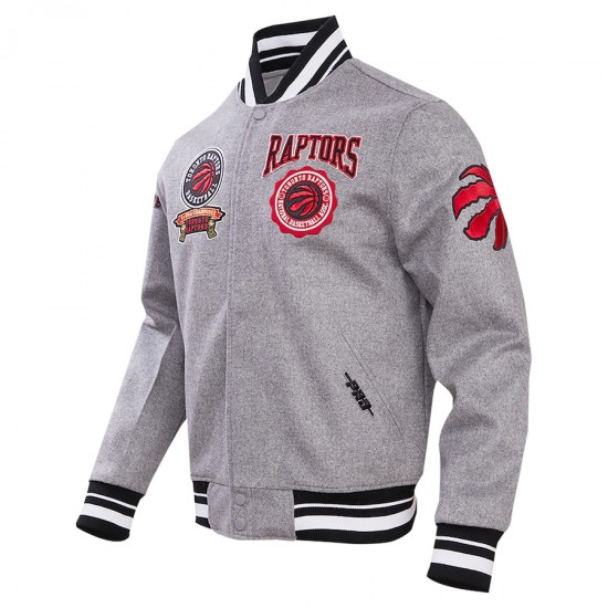 Toronto Raptors Crest Emblem Gray Wool Varsity Full-Zip Jacket