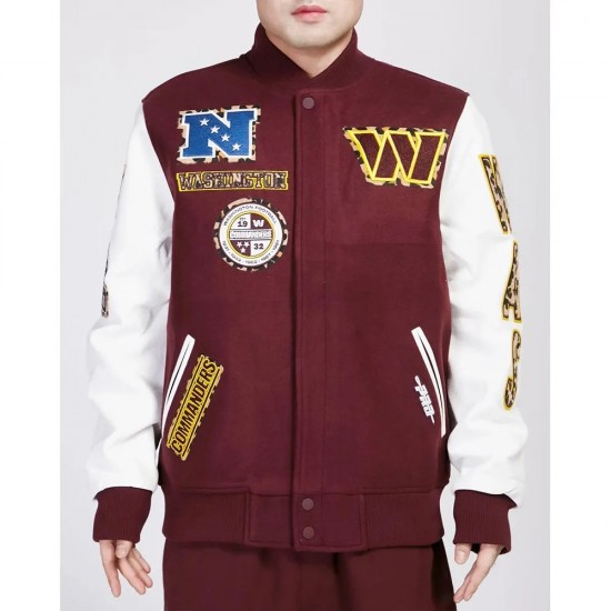 Washington Commanders Animal Patches Wine Varsity Jacket