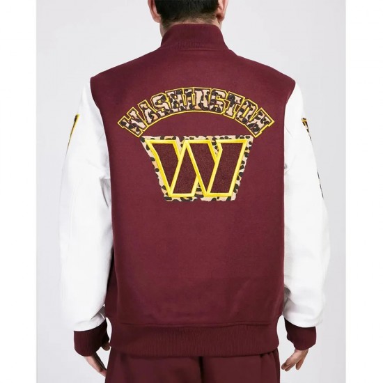 Washington Commanders Animal Patches Wine Varsity Jacket