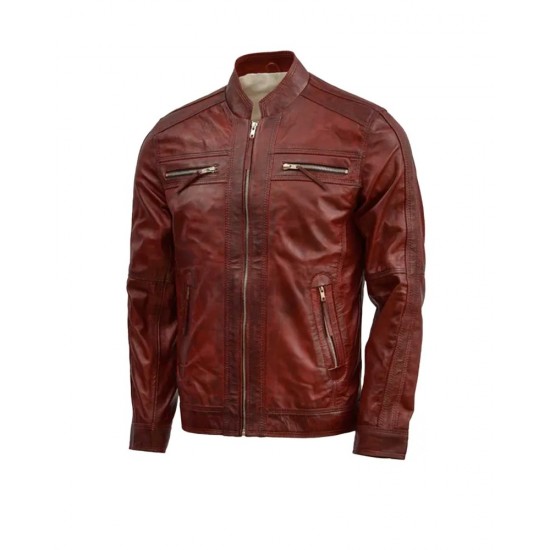 Waxed Leather Burgundy Leather Jacket