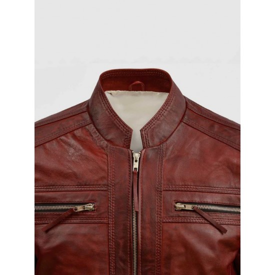 Waxed Leather Burgundy Leather Jacket