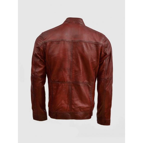 Waxed Leather Burgundy Leather Jacket