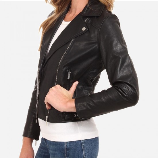 Womens Electra Black Leather Biker Jacket