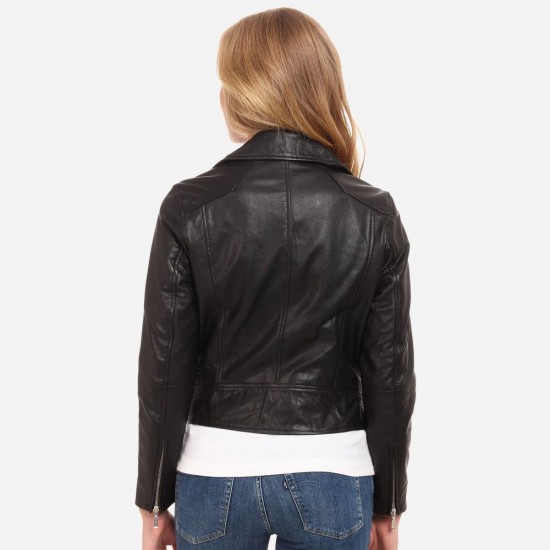 Womens Electra Black Leather Biker Jacket