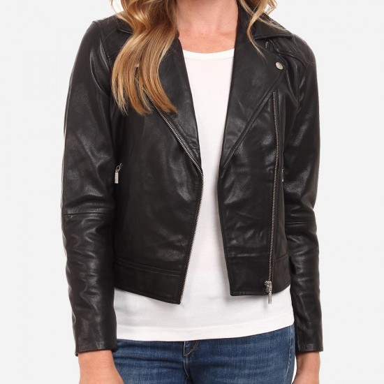 Womens Electra Black Leather Biker Jacket